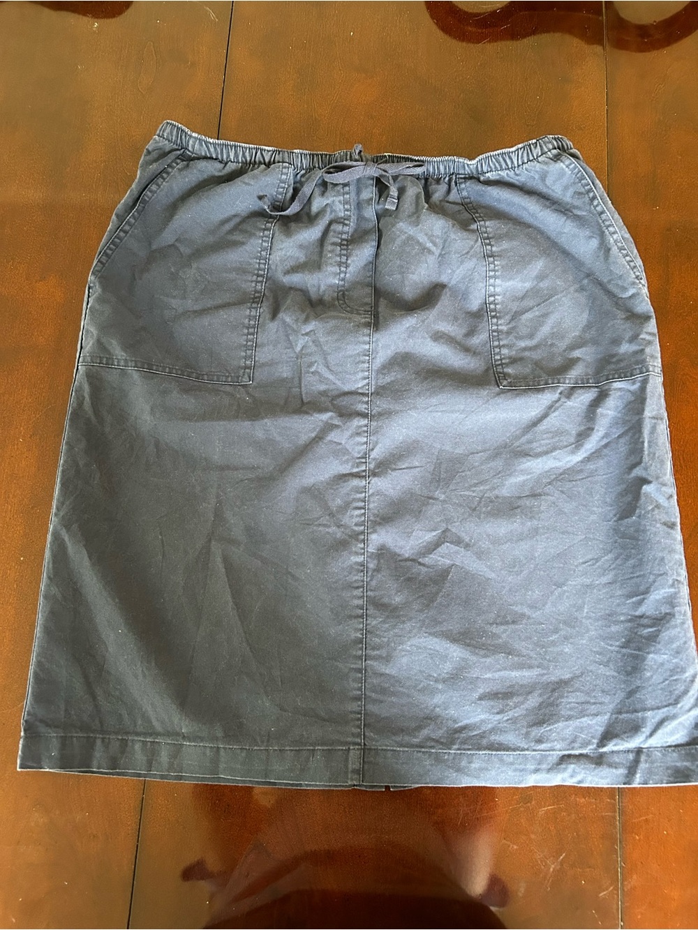 LL BeanClassic Elastic-Waist Navy Cotton Skirt